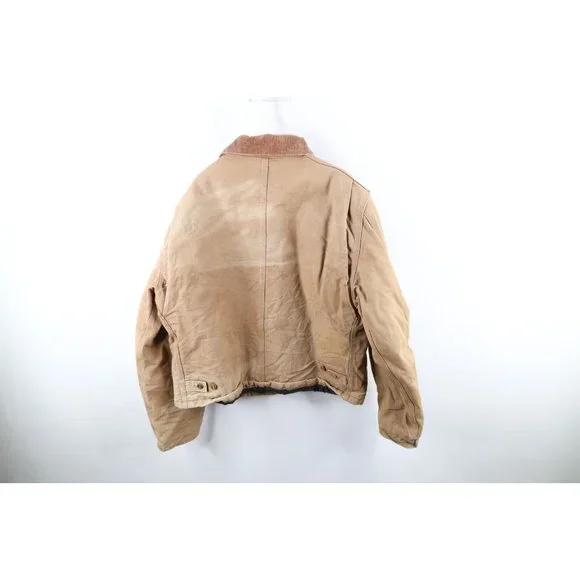 Vtg Carhartt Mens 48T Distressed Spell Out Quilted Arctic Jacket Duck Brown USA